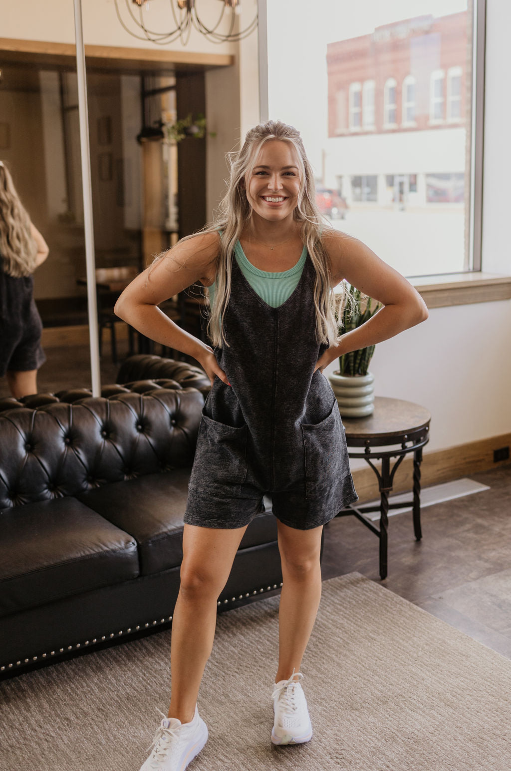 FAYE BLACK MINERAL WASHED LOUNGE ROMPER BY IVY & CO