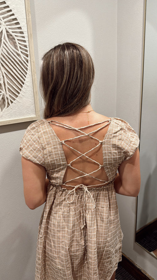 MADISON PLAID DRESS WITH BACK LACE UP DETAILING BY IVY & CO