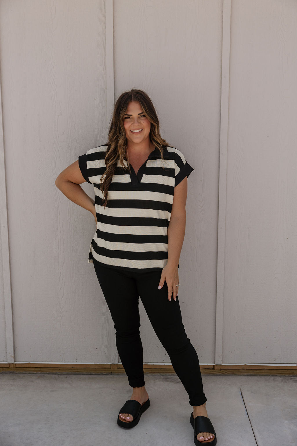 VIENNA STRIPED COLLARED TOP – B Fierce Boutique, Inc.