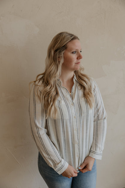 CLEO STRIPED BUTTON DOWN SHIRT