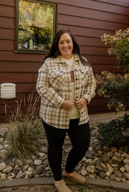 FANTA CURVY PLAID BUTTON DOWN SHACKET