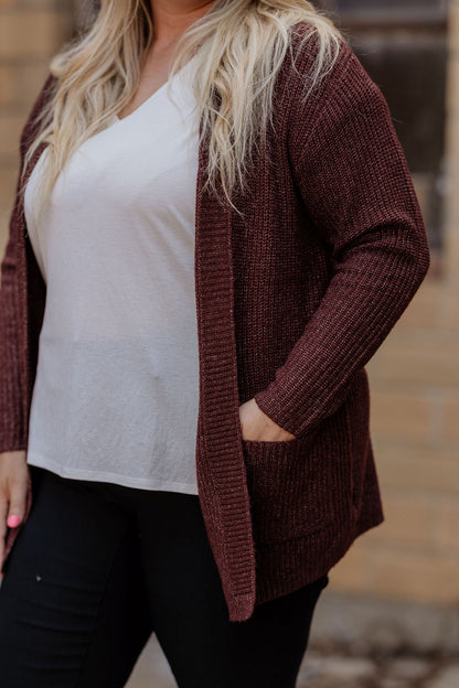 ESRA DARK BURGUNDY OPEN FRONT CARDIGAN