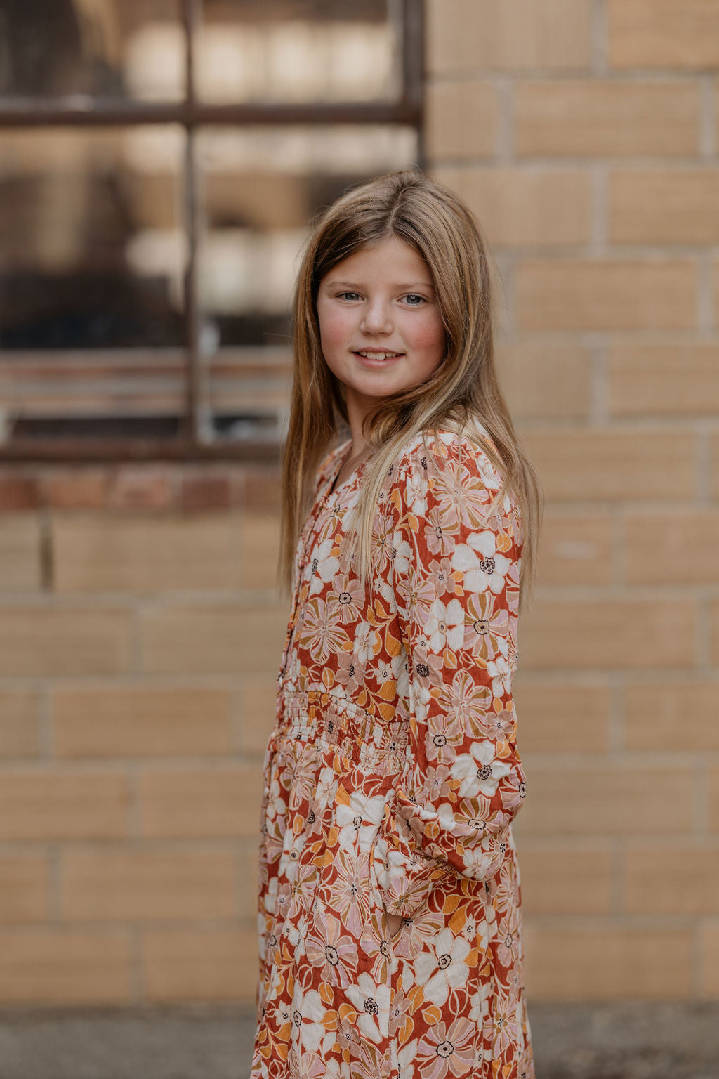 ELAINA GIRLS RUST FLORAL DRESS