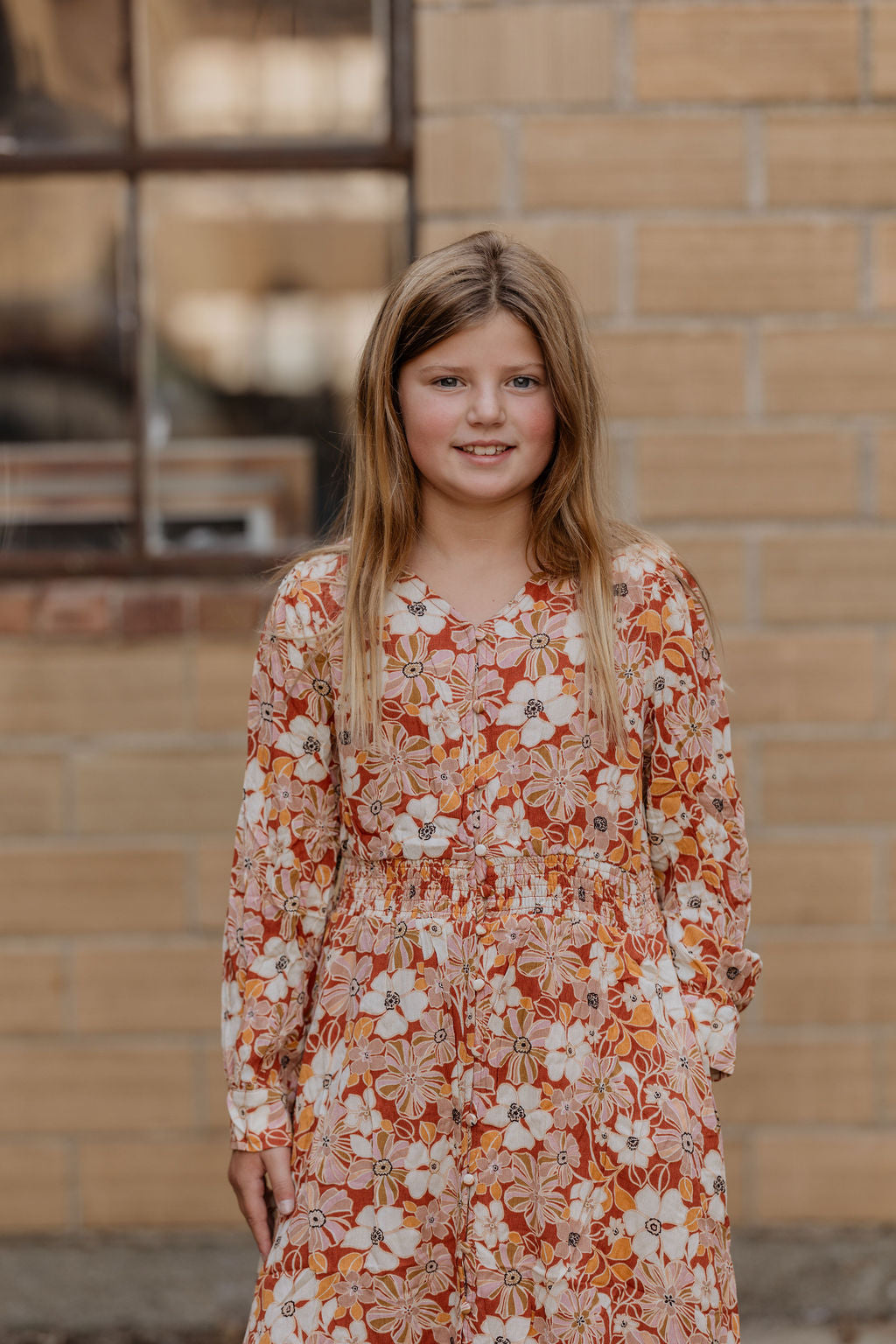 ELAINA GIRLS RUST FLORAL DRESS