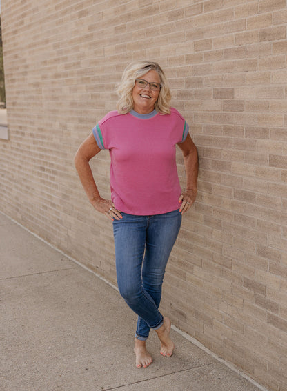 CARRIE REG/CURVY RIBBED COLORBLOCK TOP