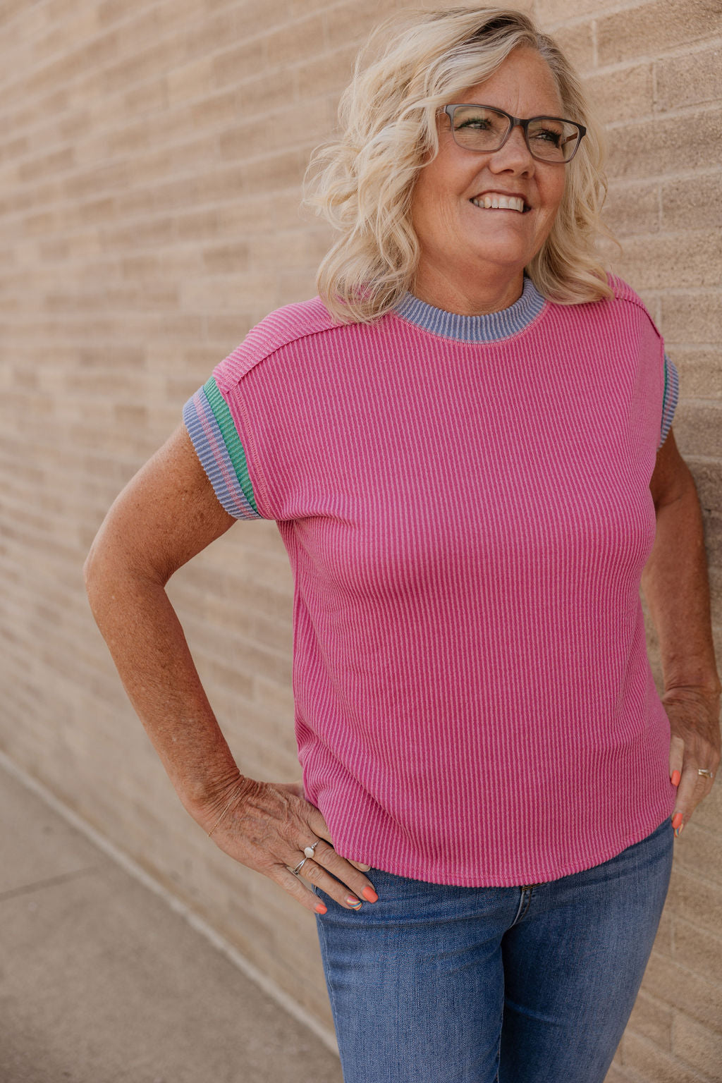 CARRIE REG/CURVY RIBBED COLORBLOCK TOP