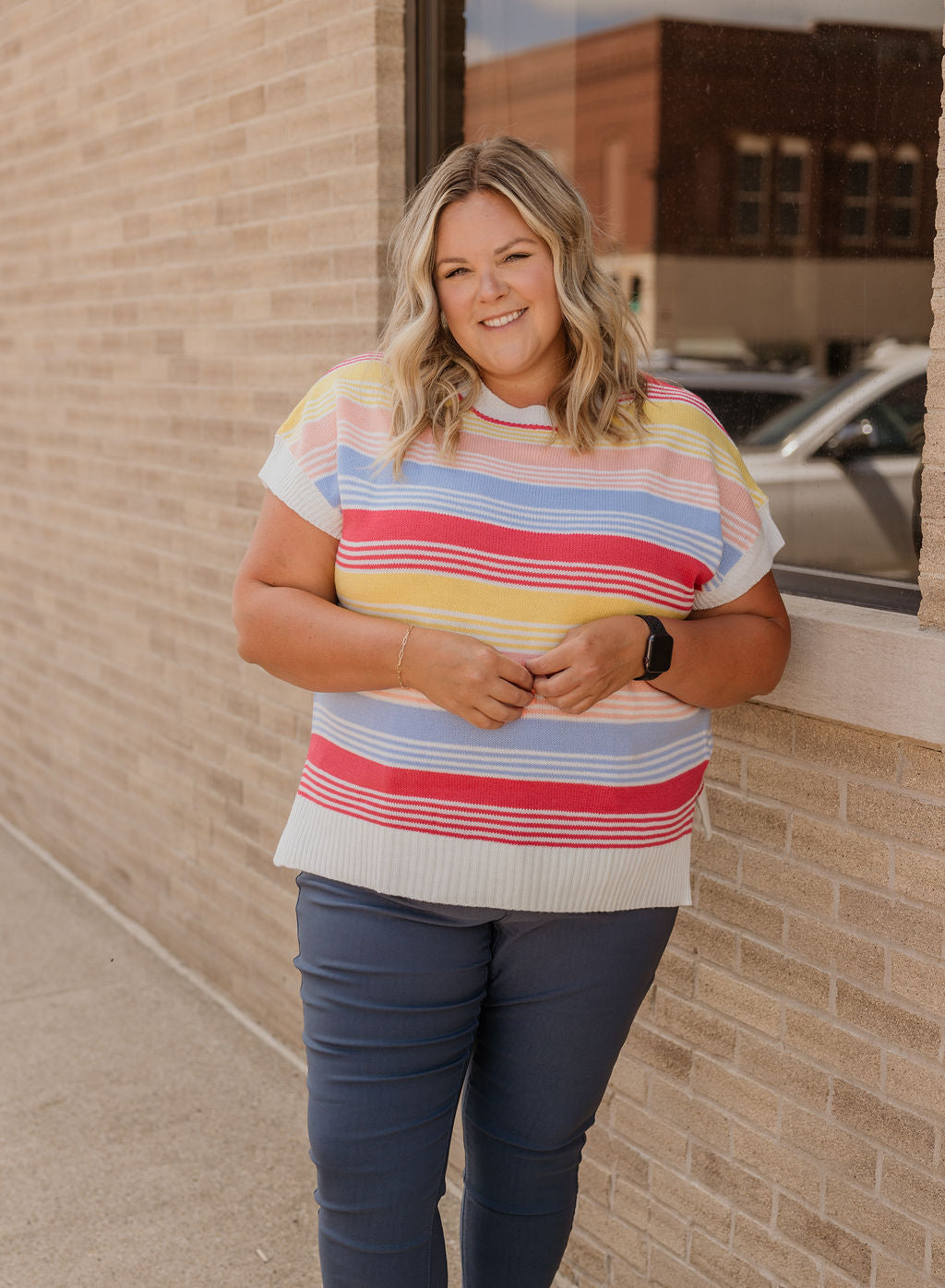 LEANOR CURVY STRIPED SWEATER TOP