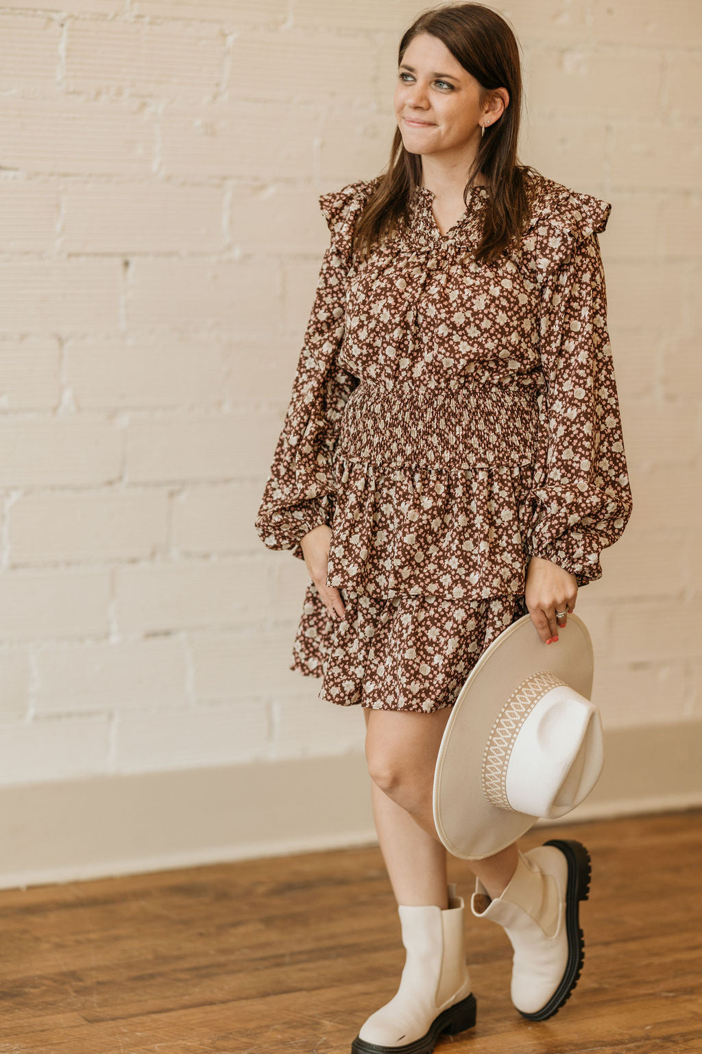 AVERIE FLORAL RUFFLE LONG SLEEVE DRESS - SMALL AVERIE FLORAL RUFFLE LONG SLEEVE DRESS - SMALL