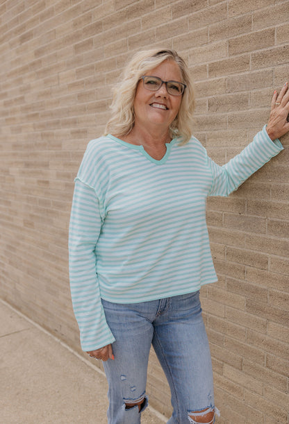 PARKER MINT STRIPED LONG SLEEVE TOP