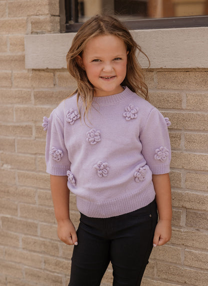 ANDREA GIRLS LAVENDER SHORT SLEEVE SWEATER TOP