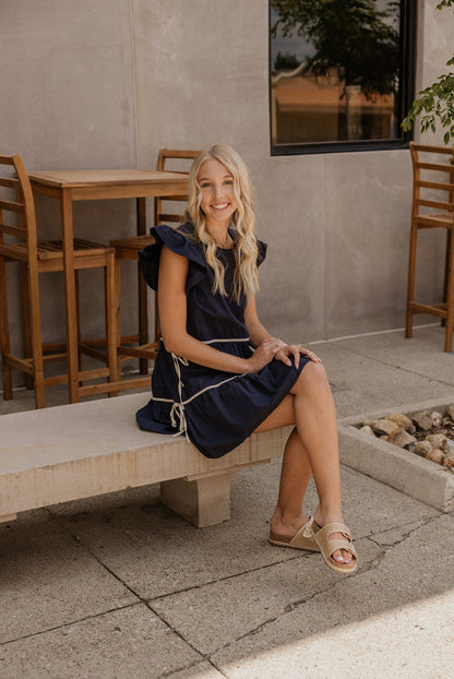 WRENLY NAVY DRESS WITH CREAM BOW DETAILING BY IVY & CO