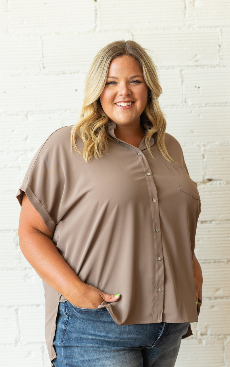 IRENE BUTTON DOWN SHORT SLEEVE BLOUSE AVAILABLE IN CURVY AND REGULAR