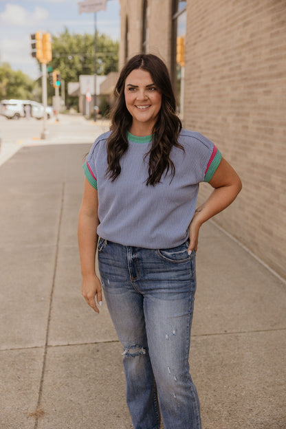 CARRIE REG/CURVY RIBBED COLORBLOCK TOP