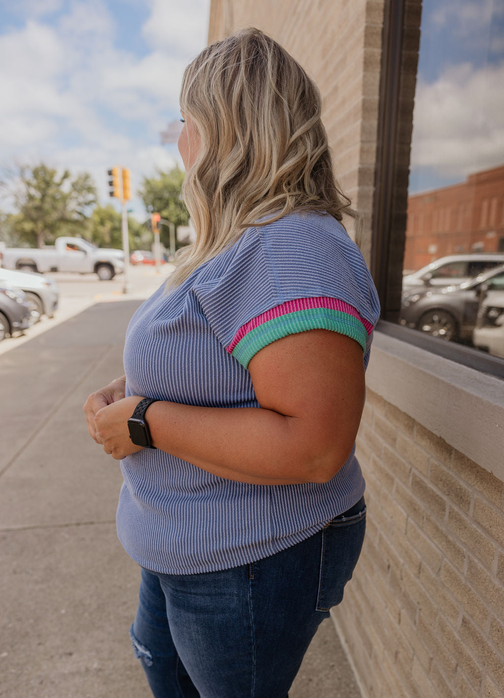 CARRIE REG/CURVY RIBBED COLORBLOCK TOP