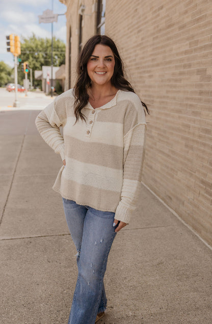 FIONA CREAM & NATURAL STRIPED SWEATER