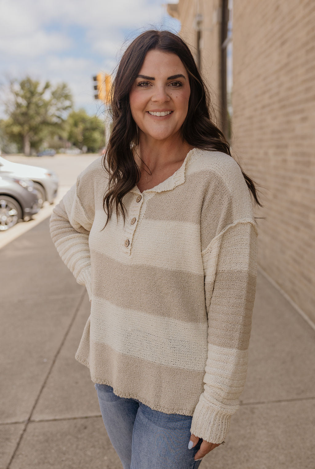 FIONA CREAM & NATURAL STRIPED SWEATER