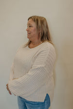 ERICA CURVY CREAM SWEATER WITH NECK CAMEL DETAIL