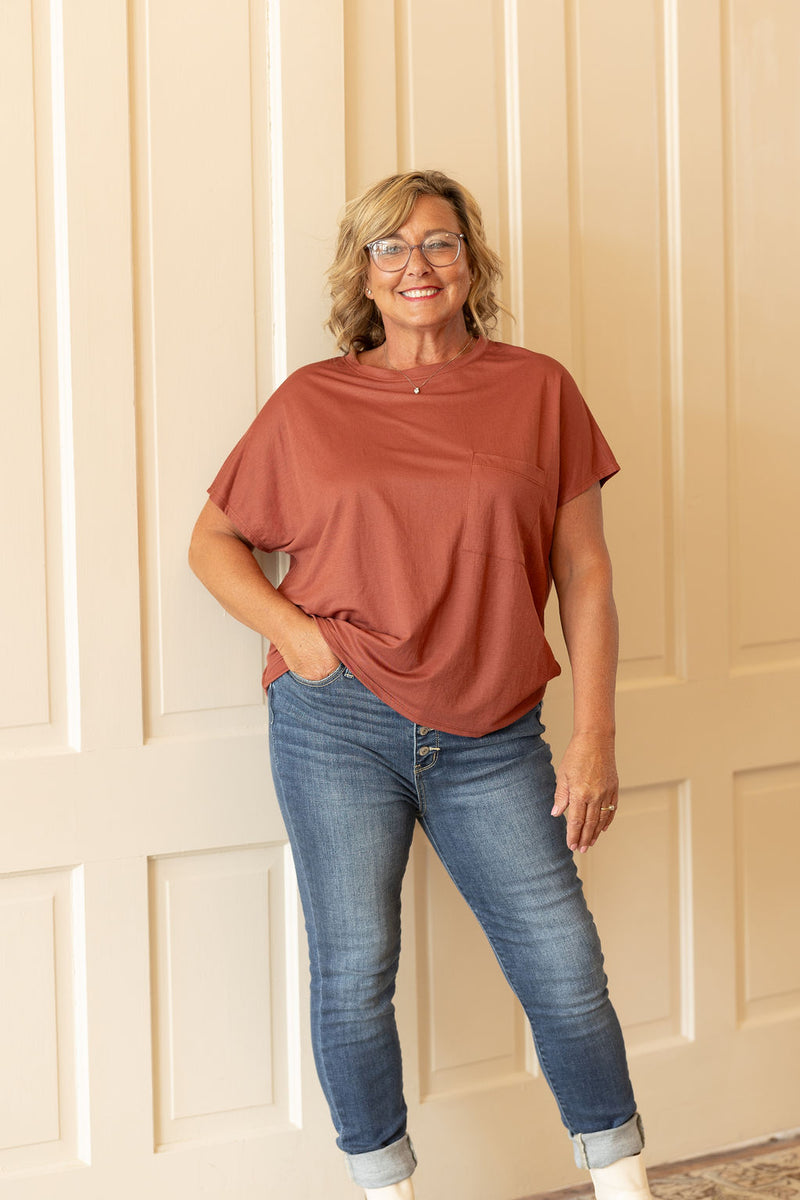 LIDIA ROUND NECK POCKET TEE 4 COLOR OPTIONS