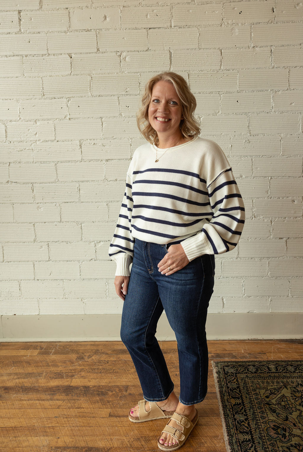 EILEEN IVORY AND NAVY STRIPED SWEATER