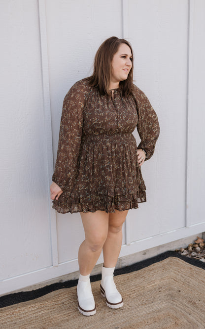 KASEY BROWN SHEER SLEEVE SHORT DRESS