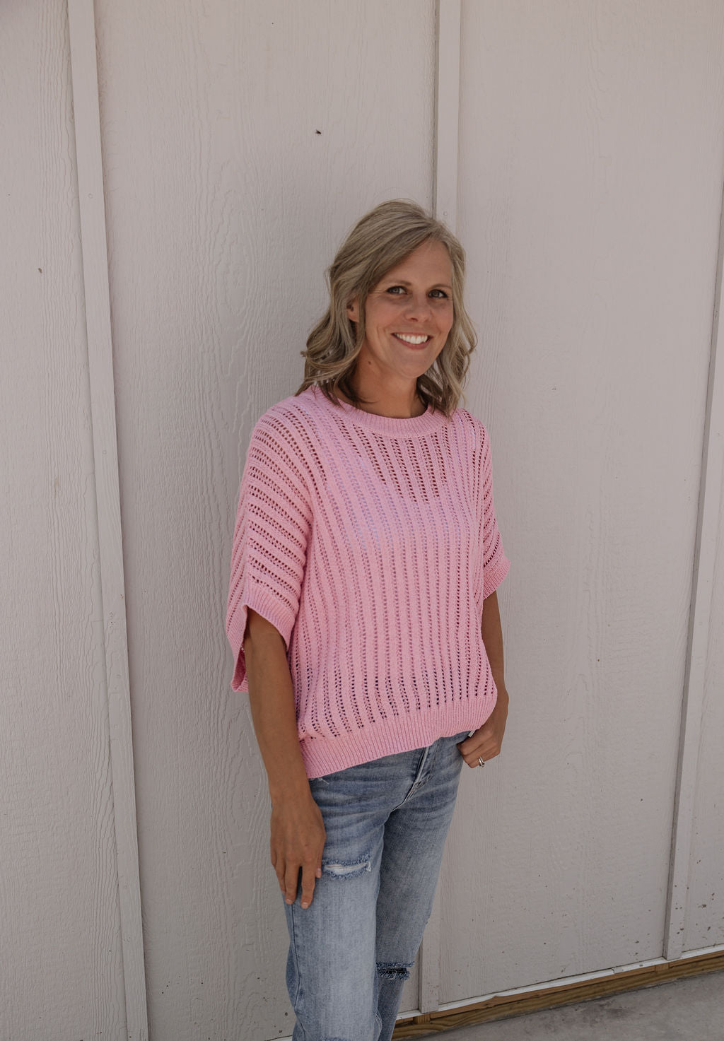 MAVIS PINK KNIT DOLMAN SLEEVE TOP