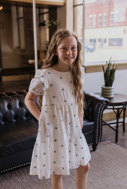 MIKAYLA GIRLS CREAM DRESS WITH SAGE FLOWERS