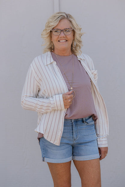 STELLA BUTTON UP STRIPED TOP