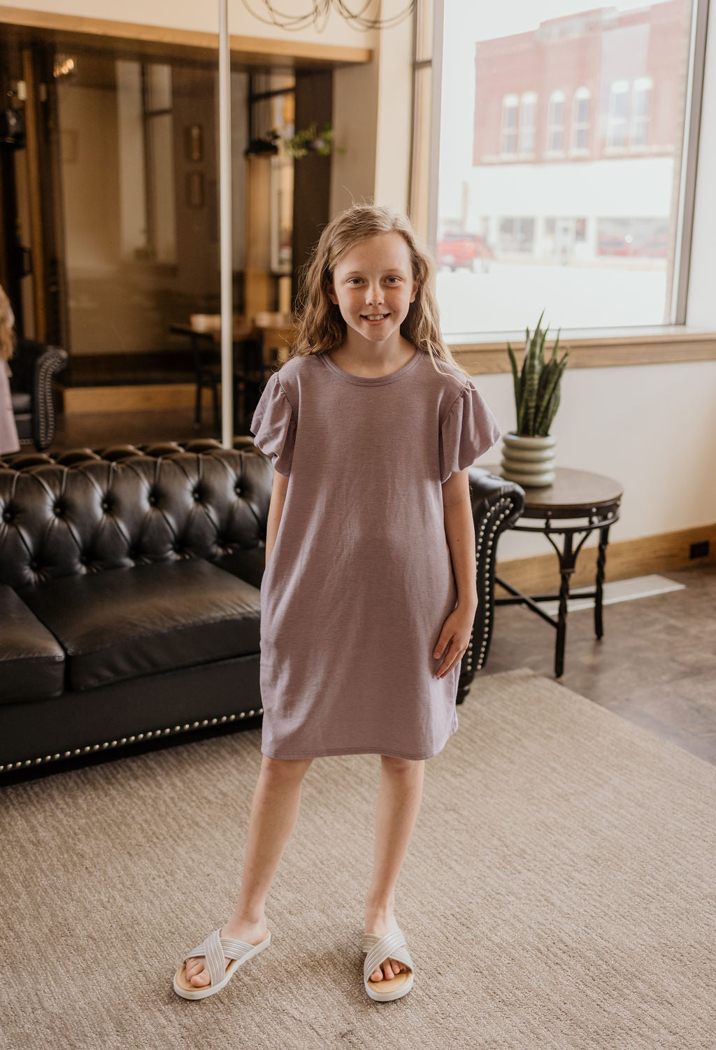 CORINE GIRLS LILAC DRESS WITH PUFF SLEEVE