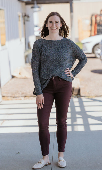 MAELYN CHARCOAL LIGHT WEIGHT SWEATER TOP