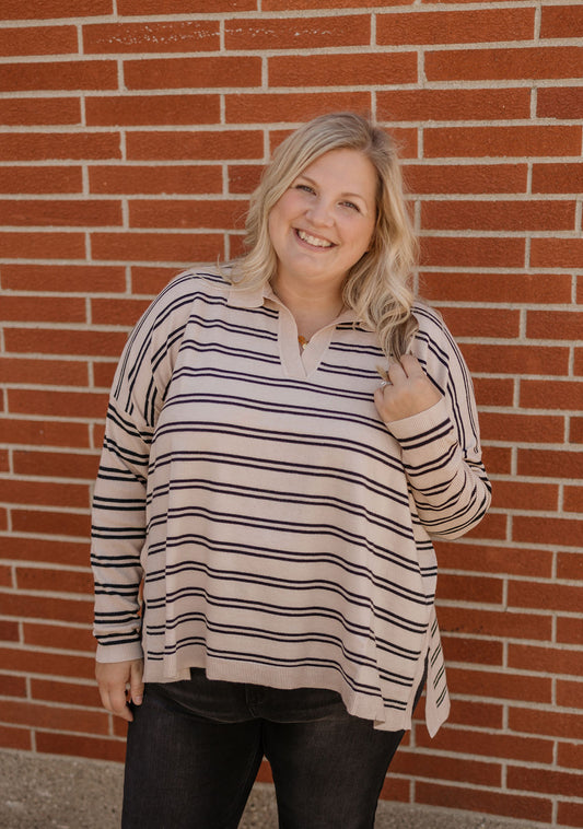 CHAELOR CURVY STRIPED KNIT TOP