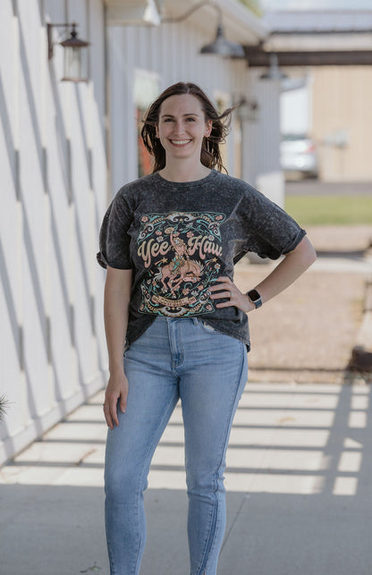 YEE HAW OVERSIZED ACID WASH GRAPHIC TEE