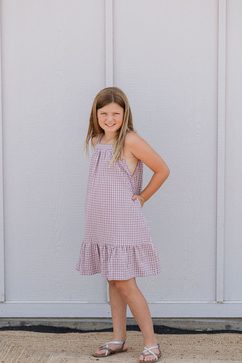 MORGAN GIRLS LAVENDER CHECKERED DRESS