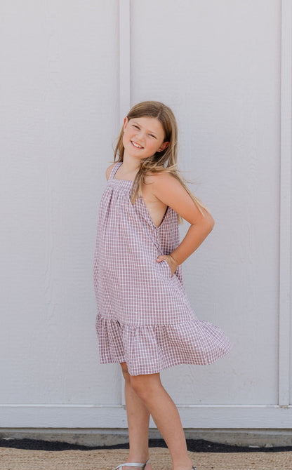 MORGAN GIRLS LAVENDER CHECKERED DRESS