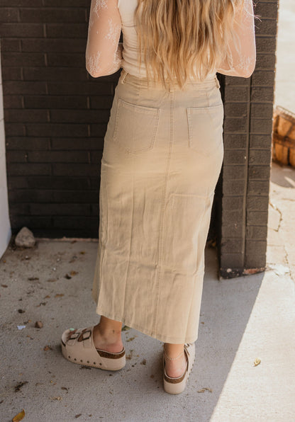 GRETCHEN WASHED TWILL PENCIL SKIRT