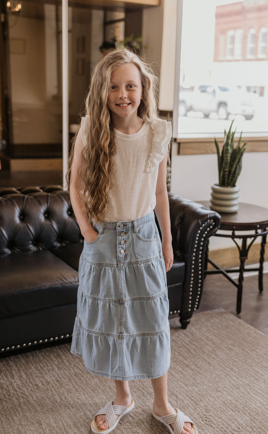 REYNA GIRLS DENIM RUFFLE SKIRT