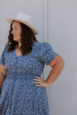 ASHTYN BLUE FLORAL BUTTON DOWN DRESS AVAILABLE IN REGULAR AND CURVY
