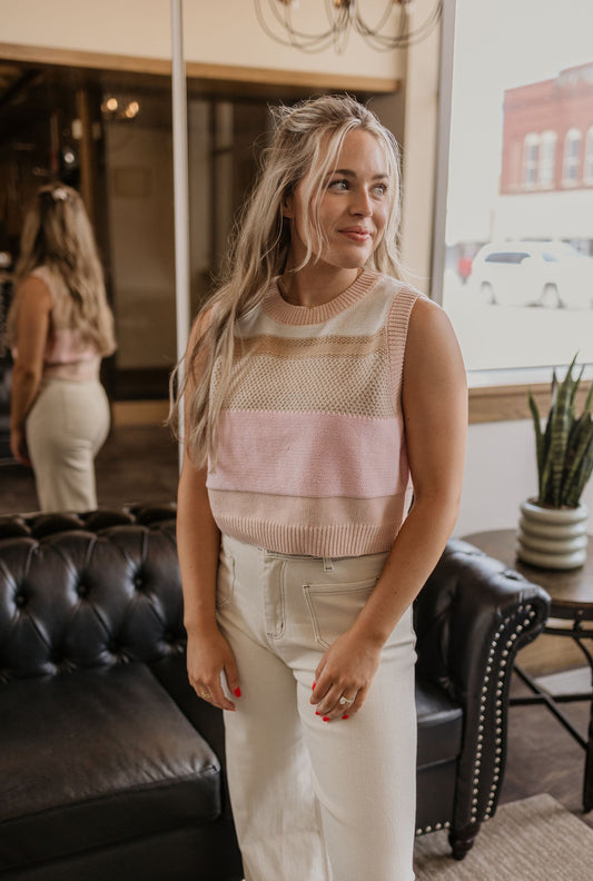 JADE MOCHA & PINK STRIPED SWEATER VEST BY IVY & CO