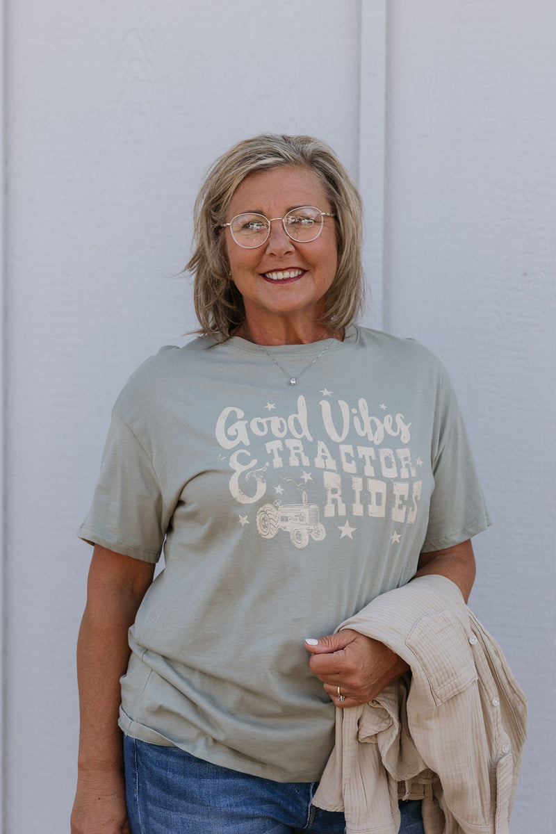 GOOD VIBES AND TRACTOR RIDES GRAPHIC TEE