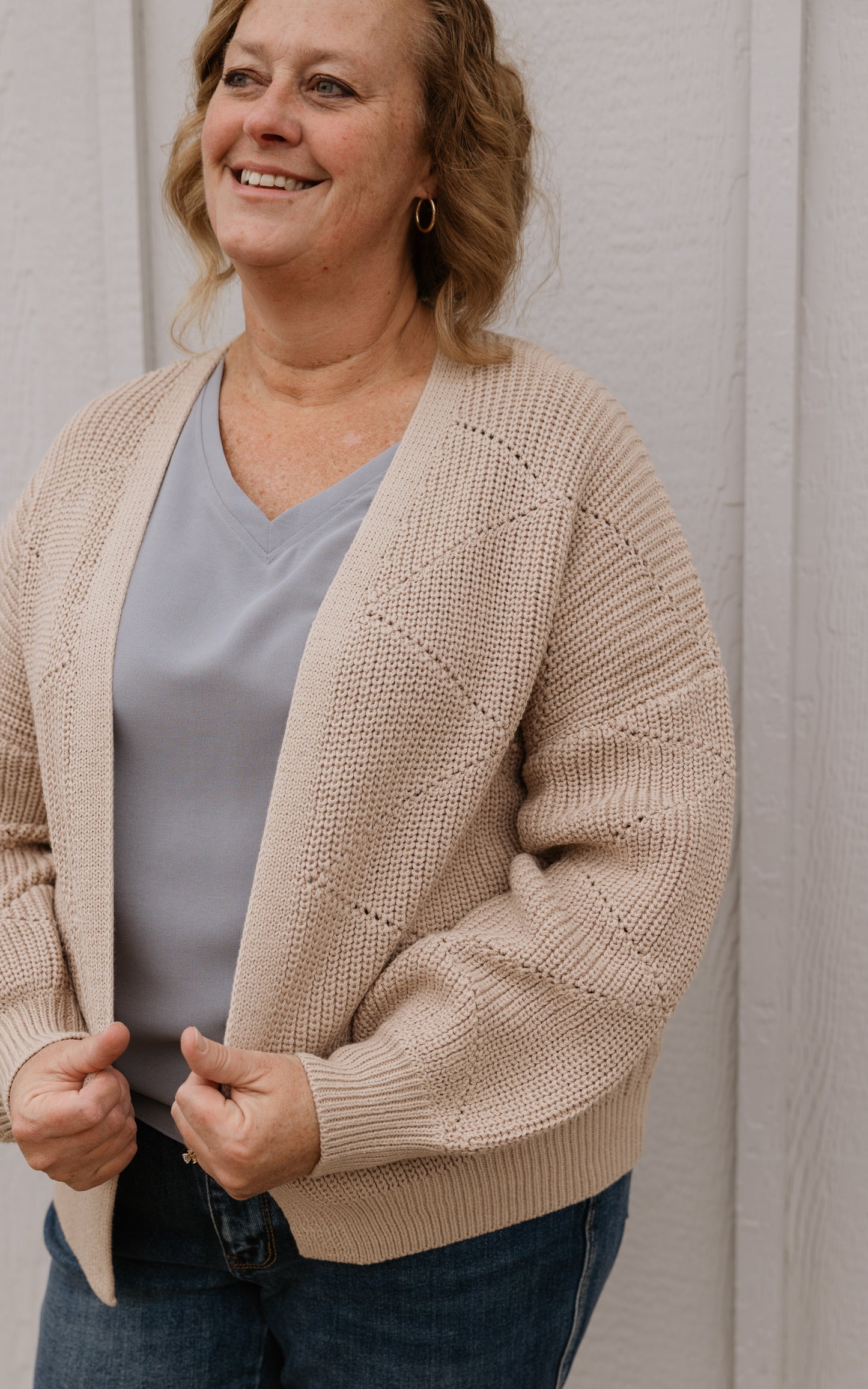 KARLY OATMEAL PUFF SLEEVE CARDIGAN