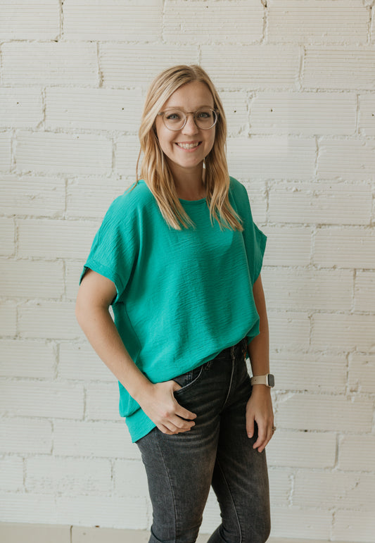 SUZIE KELLY GREEN ROUND NECK BLOUSE