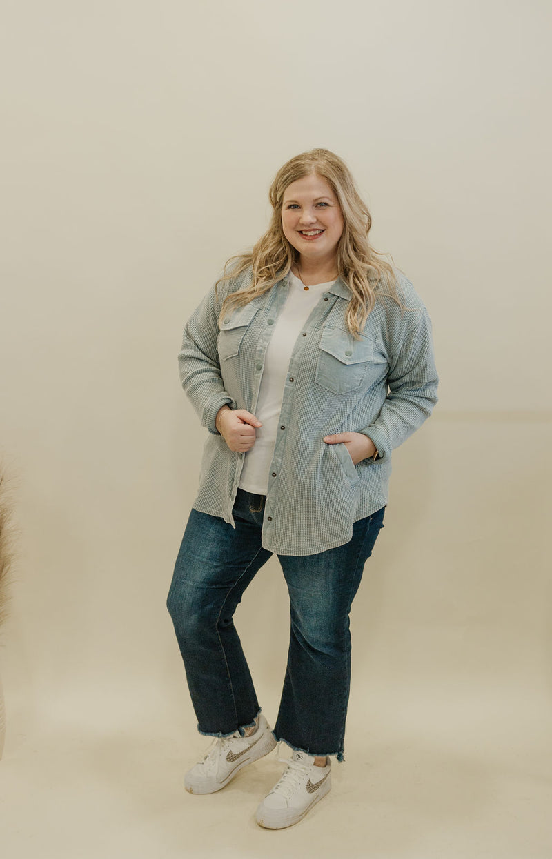 DEENA CURVY WAFFLE KNIT BUTTON DOWN SHACKET 3 COLOR OPTIONS