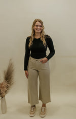 TRACI ASH MOCHA CROPPED WIDE LEG PANTS WITH FRONT POCKETS