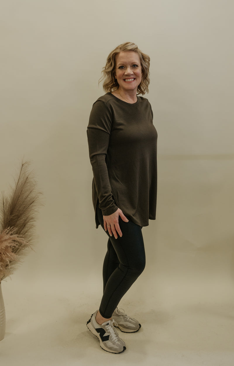 LYDIA LONG SLEEVE FLOW TOP WITH SIDE SLITS 3 COLOR OPTIONS