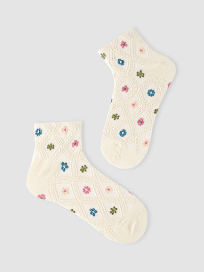 FLORAL ARGYLE ANKLE SOCKS