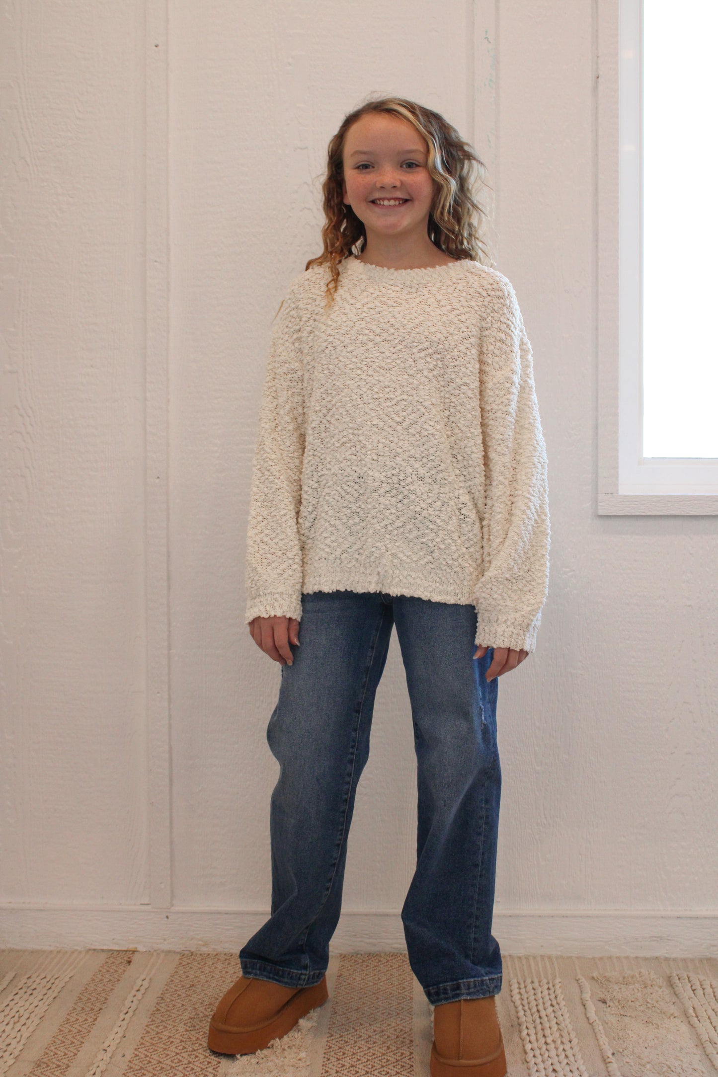 LUNA GIRLS POPCORN KNIT SWEATER