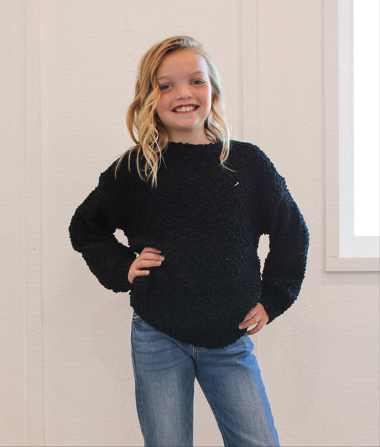 LUNA GIRLS POPCORN KNIT SWEATER