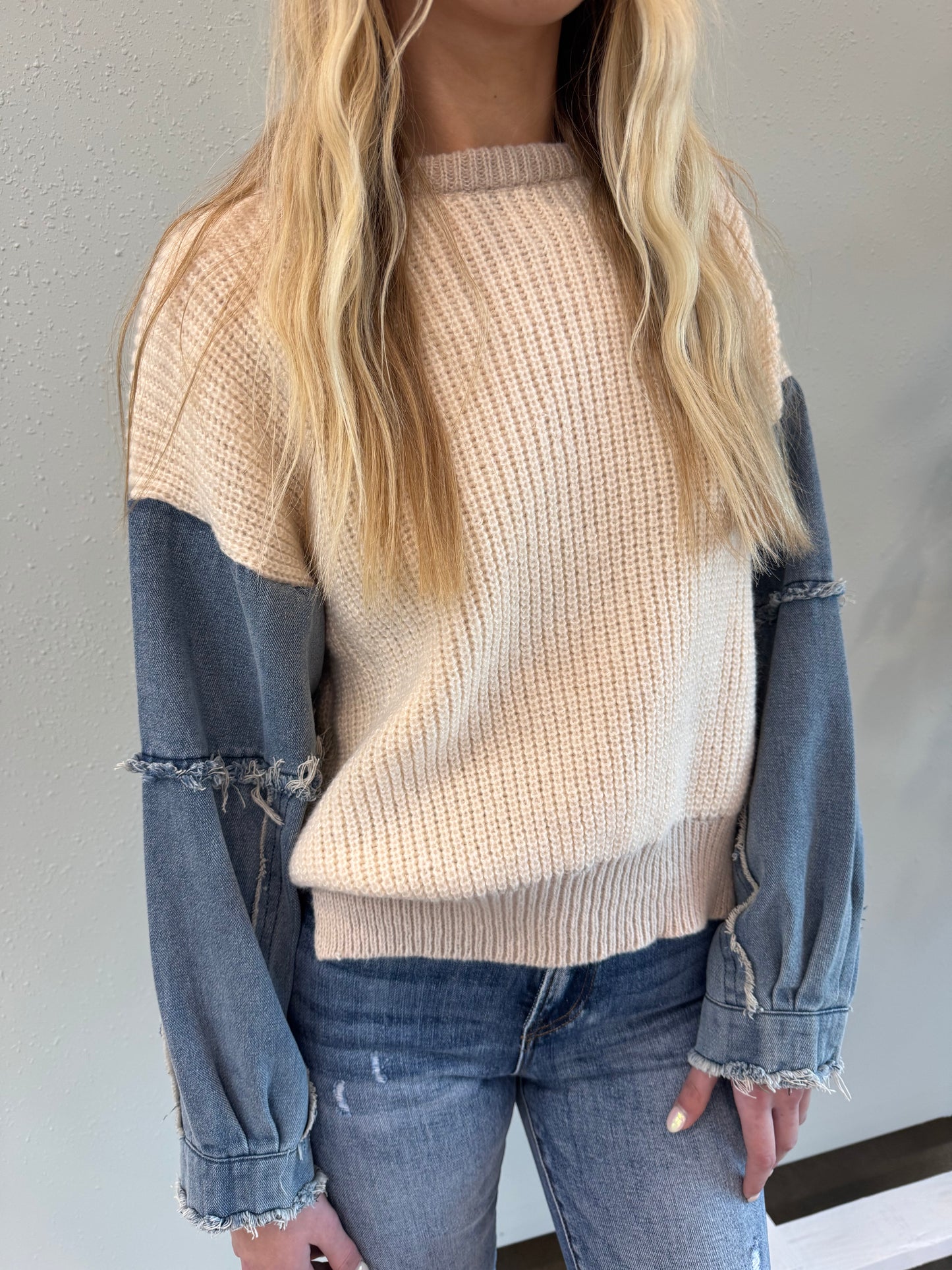 LUNA DENIM SLEEVE SWEATER BY IVY & CO