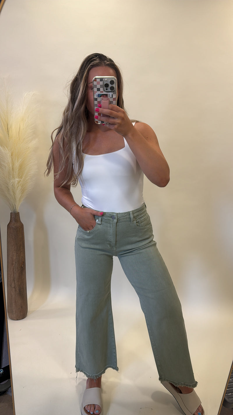 DEMI SAGE MID RISE CROPPED WIDE JEANS