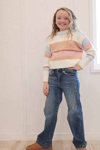 NICKI KIDS DARK WASHED CROPPED WIDE LEG JEANS