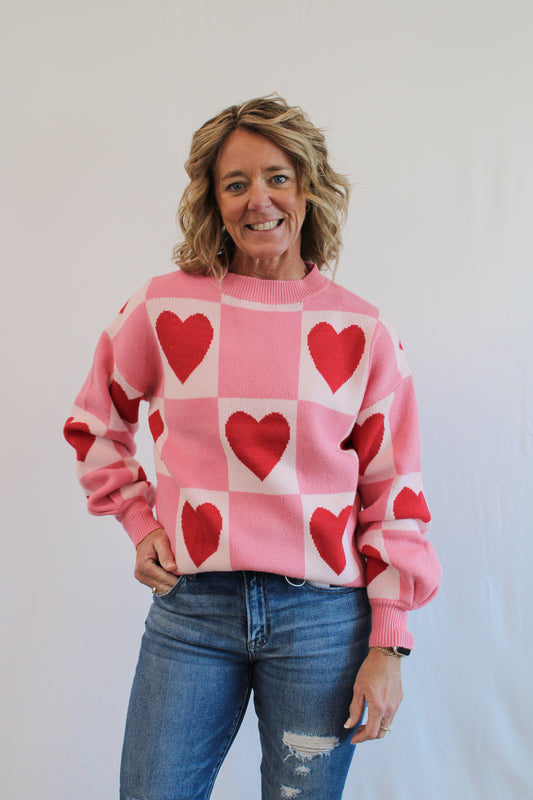 QUEEN OF HEARTS BLOCK SWEATER